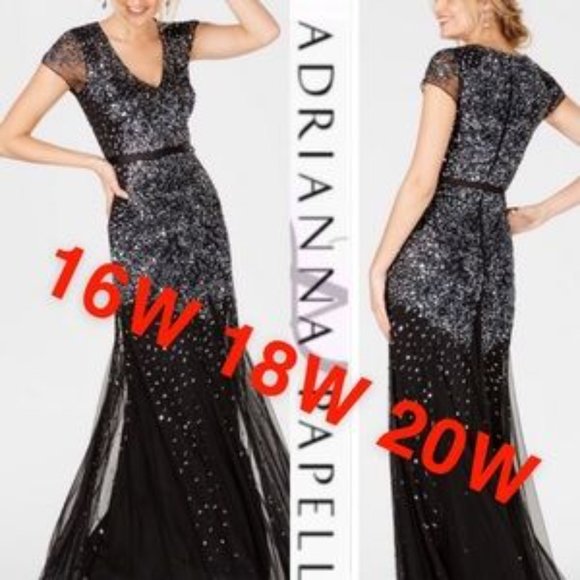 Adrianna Papell Plus size beaded cap sleeves gown New WITH TAGS - Picture 2 of 2
